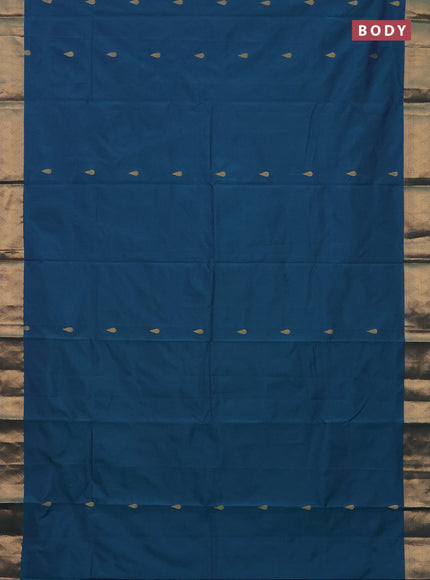 Arani semi silk saree dual shade of teal green with zari woven thilak buttas and zari woven border