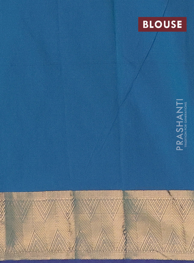 Arani semi silk saree dual shade of teal green with zari woven thilak buttas and zari woven border