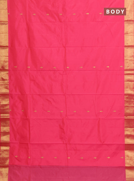 Arani semi silk saree peach pink with zari woven thilak buttas and zari woven border