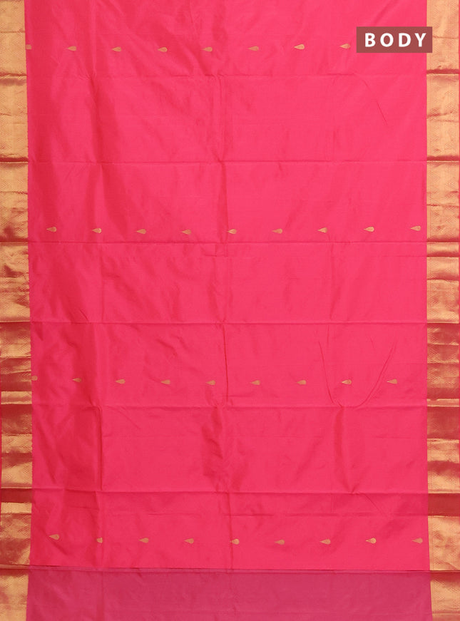 Arani semi silk saree peach pink with zari woven thilak buttas and zari woven border