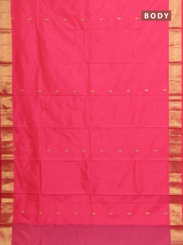 Arani semi silk saree peach pink with zari woven thilak buttas and zari woven border