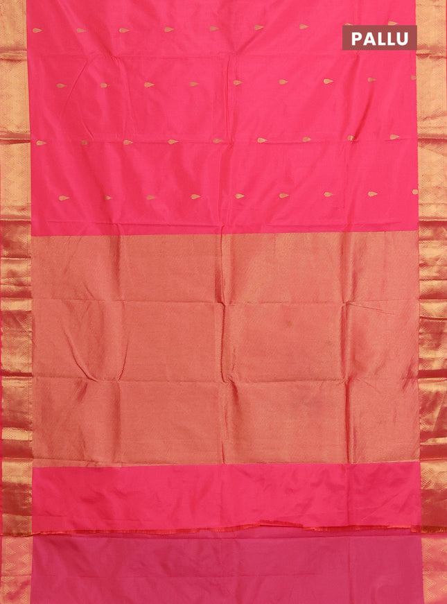 Arani semi silk saree peach pink with zari woven thilak buttas and zari woven border