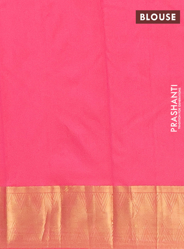 Arani semi silk saree peach pink with zari woven thilak buttas and zari woven border