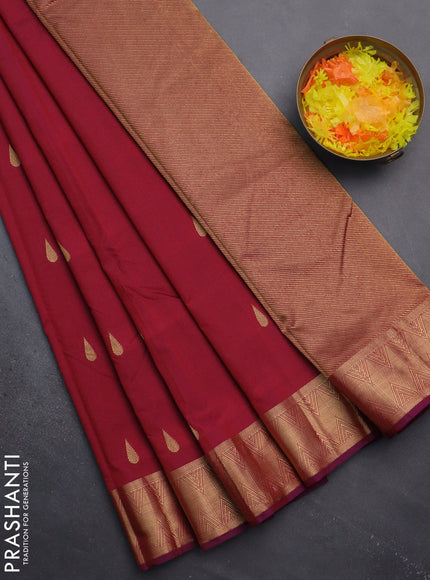 Arani semi silk saree dual shade of maroon with zari woven thilak buttas and zari woven border