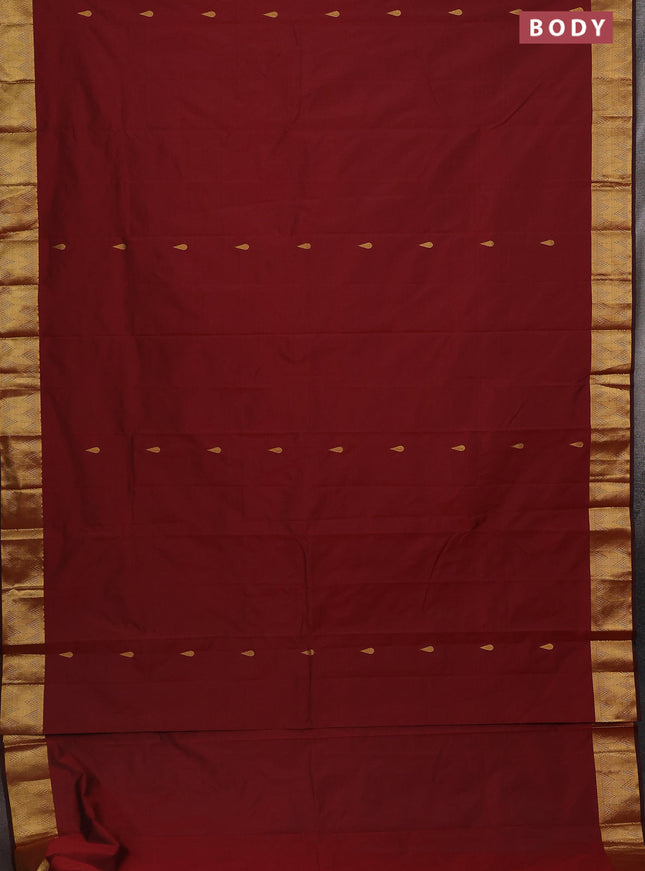 Arani semi silk saree maroon with zari woven thilak buttas and zari woven border