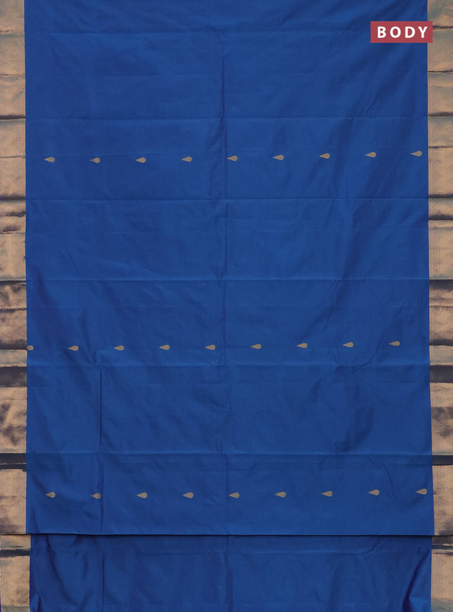 Arani semi silk saree cs blue with zari woven thilak buttas and zari woven border