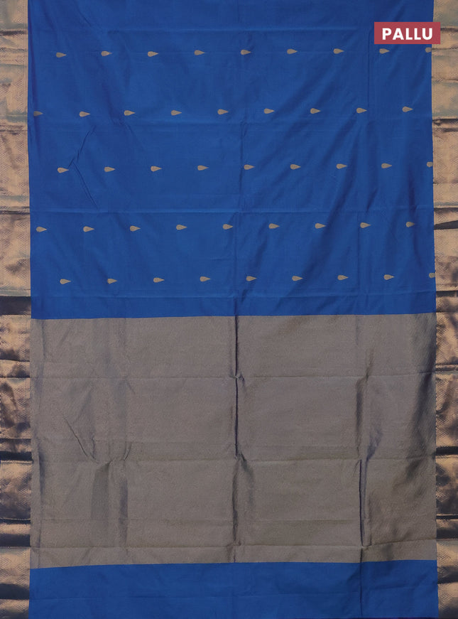 Arani semi silk saree cs blue with zari woven thilak buttas and zari woven border