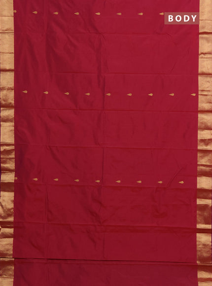Arani semi silk saree dual shade of maroon with zari woven thilak buttas and zari woven border