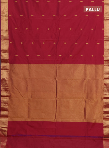 Arani semi silk saree dual shade of maroon with zari woven thilak buttas and zari woven border