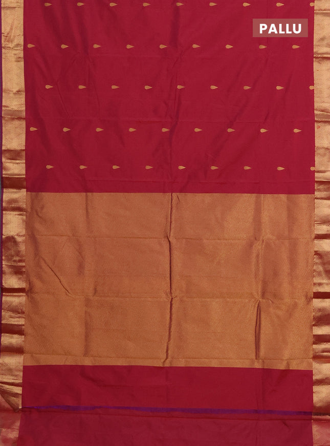 Arani semi silk saree dual shade of maroon with zari woven thilak buttas and zari woven border