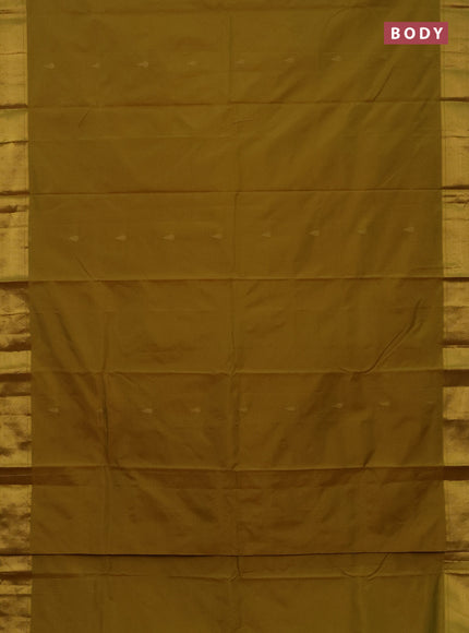 Arani semi silk saree dual shade of mustard yellow with zari woven thilak buttas and zari woven border