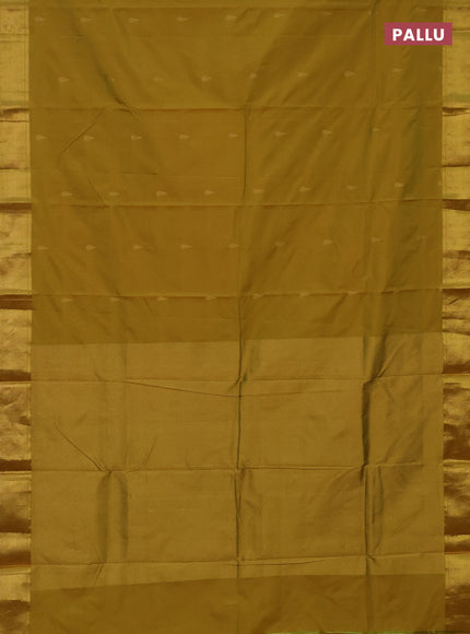 Arani semi silk saree dual shade of mustard yellow with zari woven thilak buttas and zari woven border