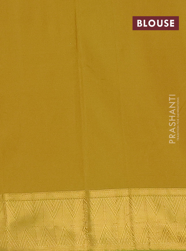 Arani semi silk saree dual shade of mustard yellow with zari woven thilak buttas and zari woven border