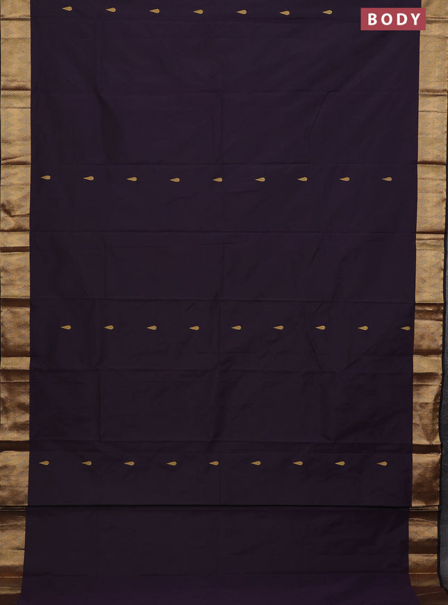 Arani semi silk saree jamun shade with zari woven thilak buttas and zari woven border