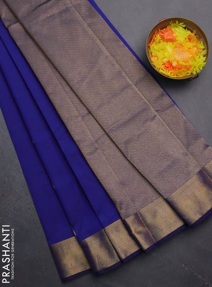 Arani semi silk saree blue with zari woven thilak buttas and zari woven border