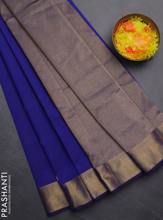 Arani semi silk saree blue with zari woven thilak buttas and zari woven border
