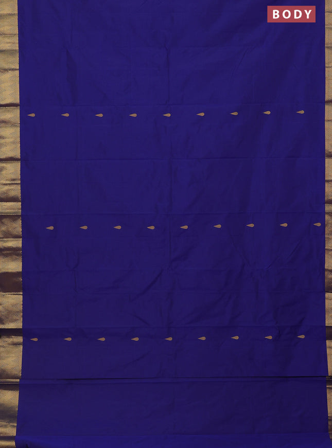 Arani semi silk saree blue with zari woven thilak buttas and zari woven border