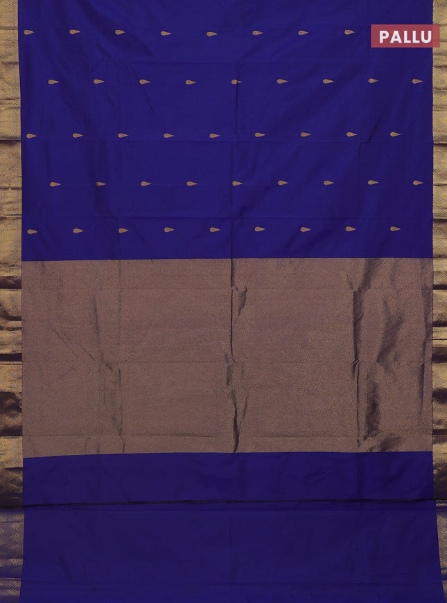 Arani semi silk saree blue with zari woven thilak buttas and zari woven border