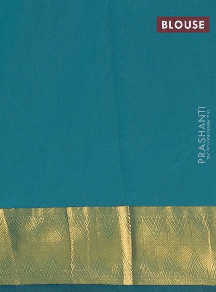 Arani semi silk saree peacock green with zari woven thilak buttas and zari woven border