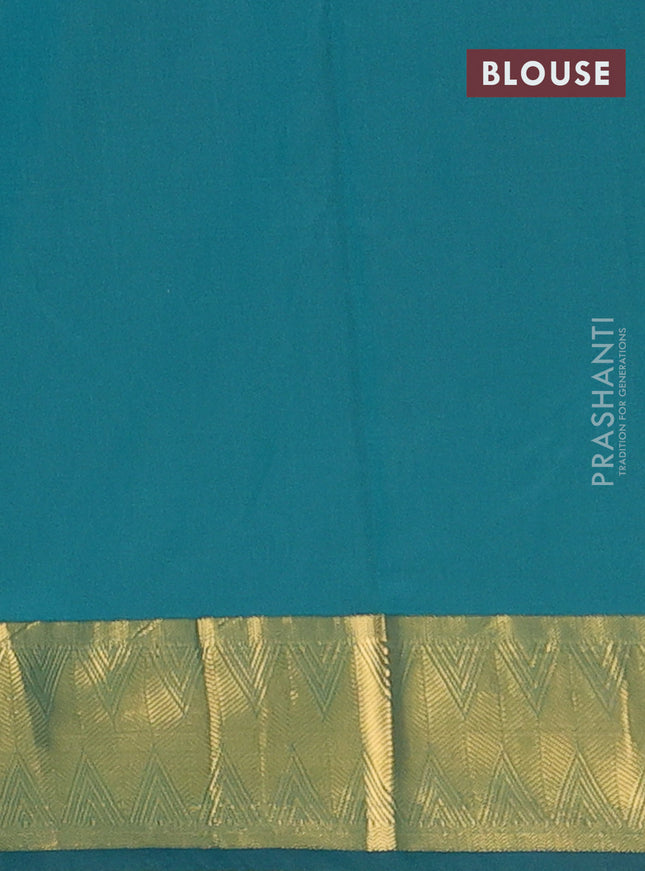Arani semi silk saree peacock green with zari woven thilak buttas and zari woven border