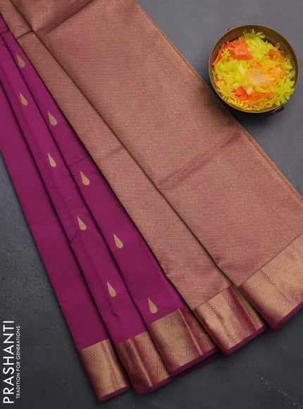 Arani semi silk saree magenta pink with zari woven thilak buttas and zari woven border