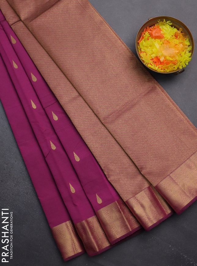 Arani semi silk saree magenta pink with zari woven thilak buttas and zari woven border