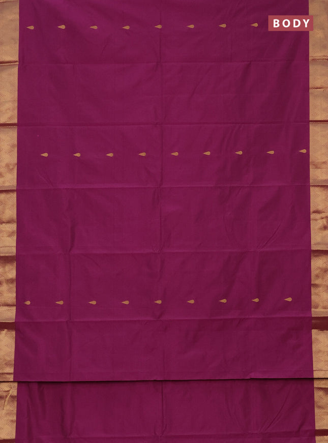 Arani semi silk saree magenta pink with zari woven thilak buttas and zari woven border