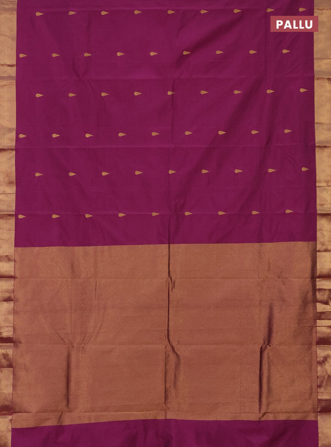 Arani semi silk saree magenta pink with zari woven thilak buttas and zari woven border
