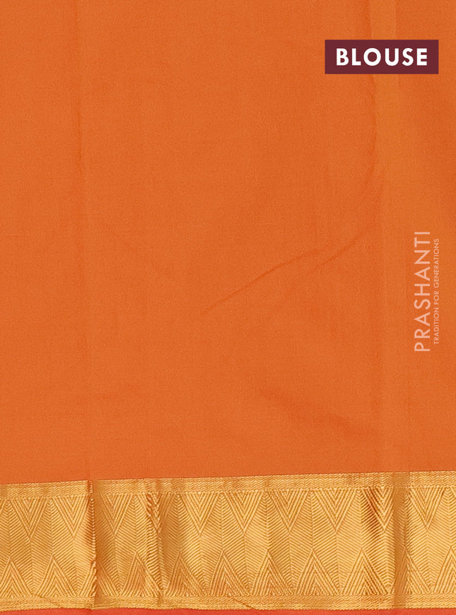 Arani semi silk saree dual shade of dark mustard with zari woven thilak buttas and zari woven border