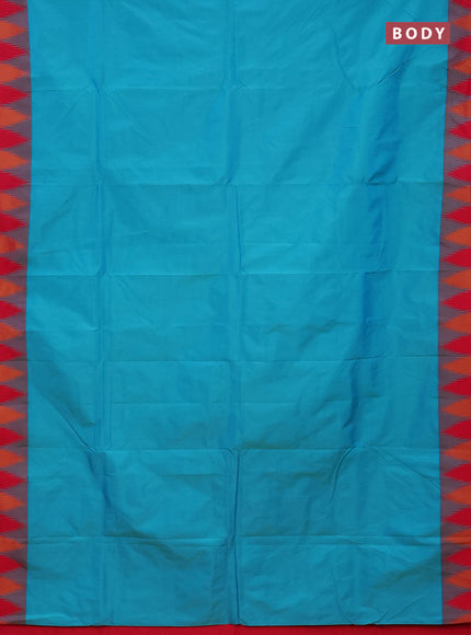 Arani semi silk saree teal blue and pink with plain body and temple design border