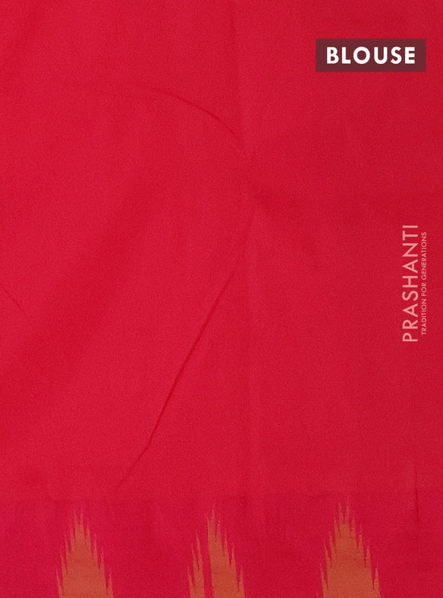 Arani semi silk saree teal blue and pink with plain body and temple design border