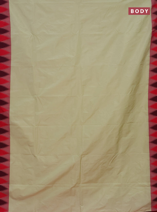 Arani semi silk saree pista green and dual shade of pink with plain body and temple design border