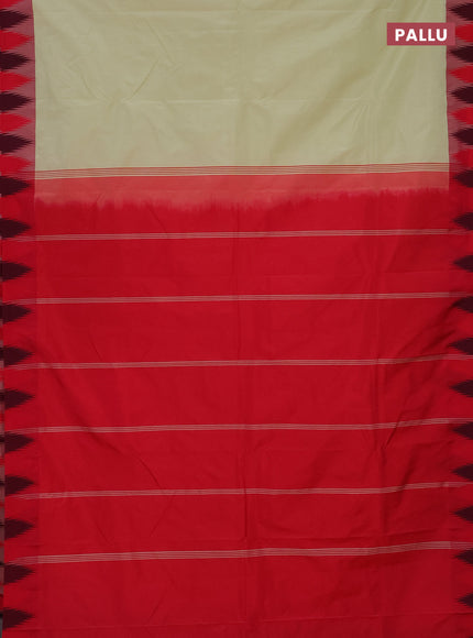 Arani semi silk saree pista green and dual shade of pink with plain body and temple design border