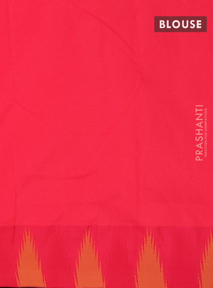 Arani semi silk saree bottle green and pink with plain body and temple design border