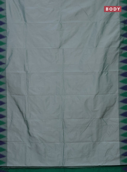 Arani semi silk saree greyish green and green with plain body and temple design border