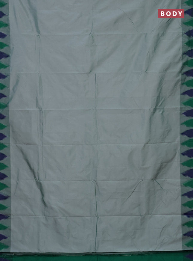 Arani semi silk saree greyish green and green with plain body and temple design border