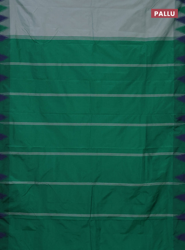 Arani semi silk saree greyish green and green with plain body and temple design border