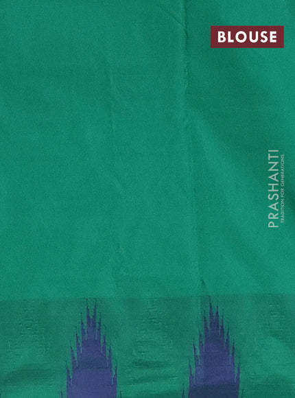 Arani semi silk saree greyish green and green with plain body and temple design border