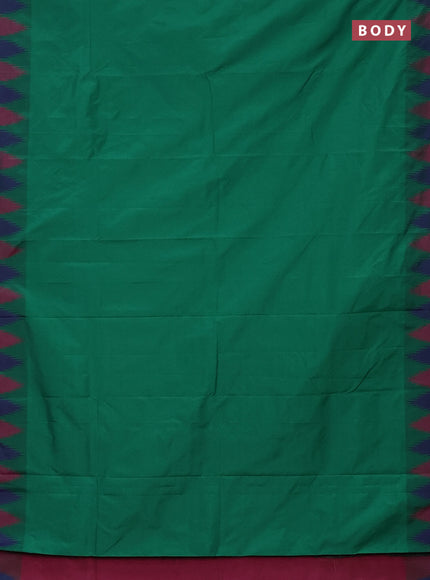 Arani semi silk saree green and blue with plain body and temple design border