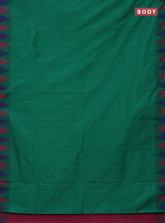 Arani semi silk saree green and blue with plain body and temple design border