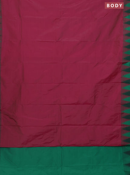 Arani semi silk saree dark magenta pink and green with plain body and temple design border
