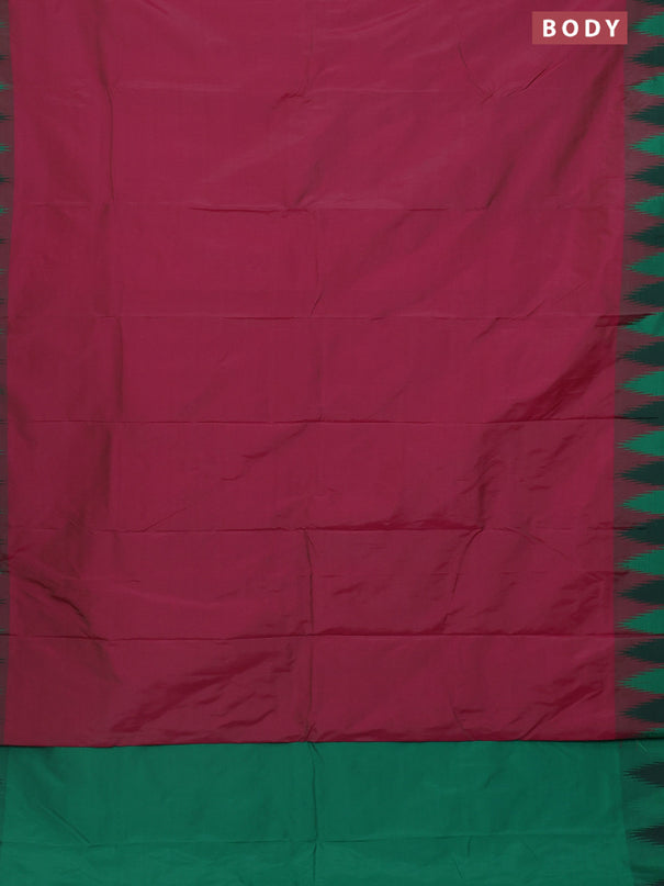Arani semi silk saree dark magenta pink and green with plain body and temple design border