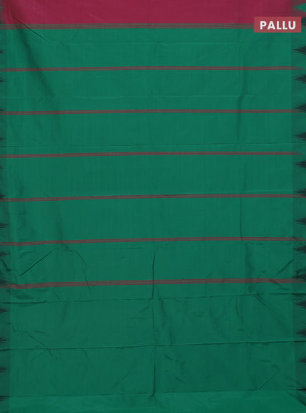 Arani semi silk saree dark magenta pink and green with plain body and temple design border