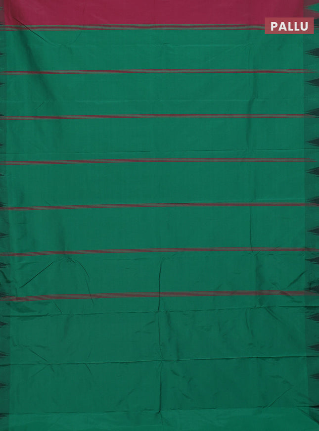 Arani semi silk saree dark magenta pink and green with plain body and temple design border