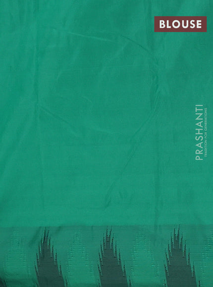 Arani semi silk saree dark magenta pink and green with plain body and temple design border