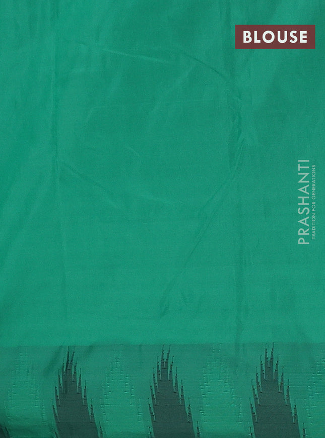 Arani semi silk saree dark magenta pink and green with plain body and temple design border