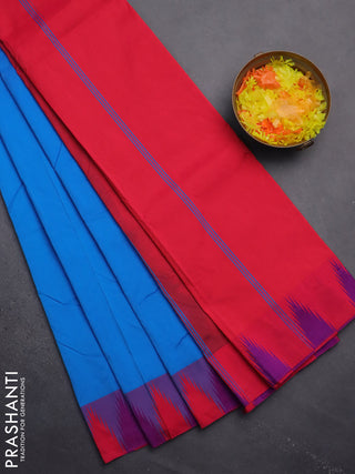 Arani semi silk saree cs blue and dual shade of purple with plain body and temple design border