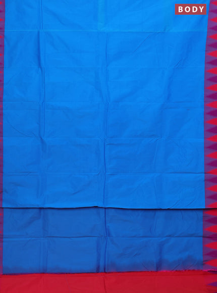Arani semi silk saree cs blue and dual shade of purple with plain body and temple design border