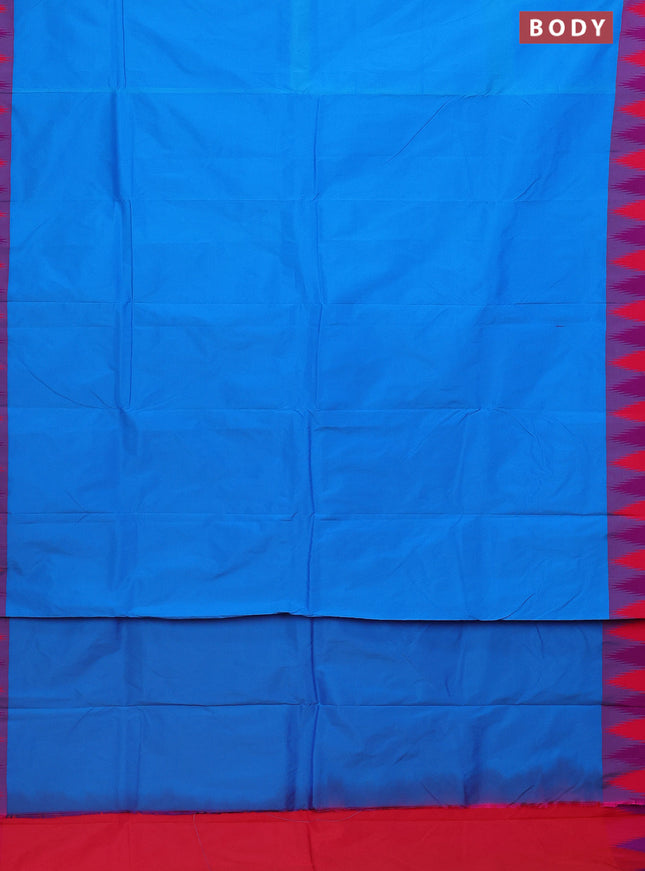 Arani semi silk saree cs blue and dual shade of purple with plain body and temple design border