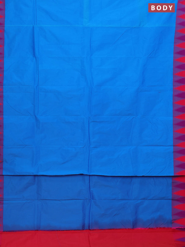 Arani semi silk saree cs blue and dual shade of purple with plain body and temple design border